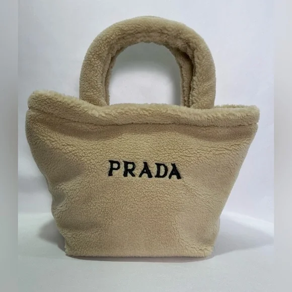 Prada Tan Teddy Bear Shearling Tote Bag - Picture 2 of 10
